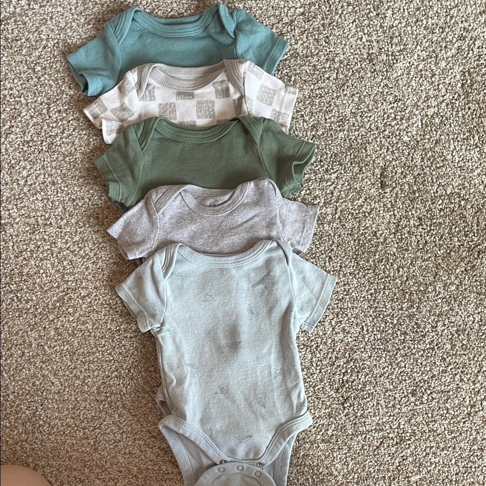 cloud island Short-Sleeve One-Piece Bodysuit Set in Teal, Green, Gray & Cream